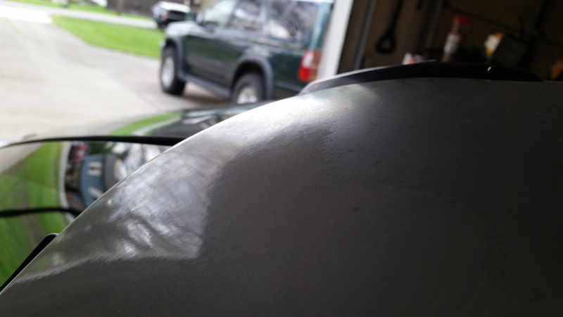 Note the darker bad sections on the right/top, and how they appear to be on top of the good paint (lower left).